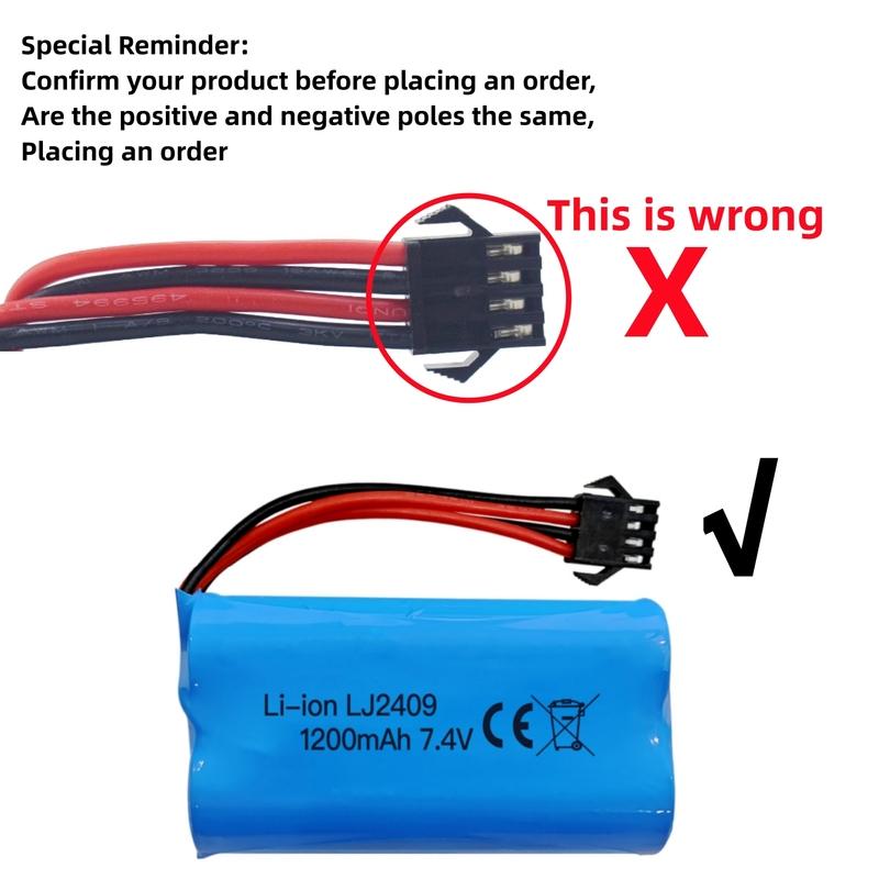 2PCS 7.4V 1200mAh Lithium Battery with SM-4P 4-Pin Plug for EC08 RC Boat RC Car Model Spare Battery