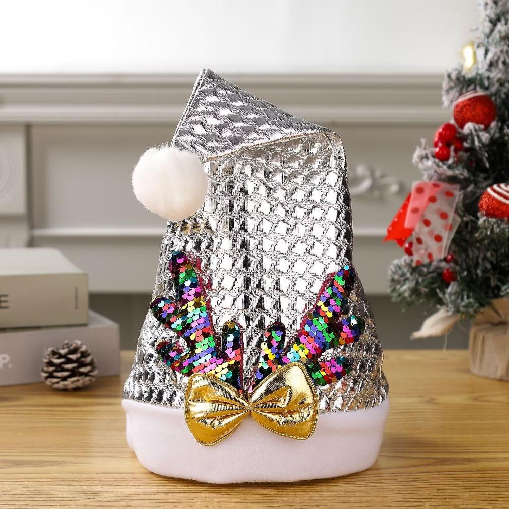 Merry Christmas Decoration Santa Claus Hat Bow Red Plush Hat All-match Christmas Sequin Hat  Adults
