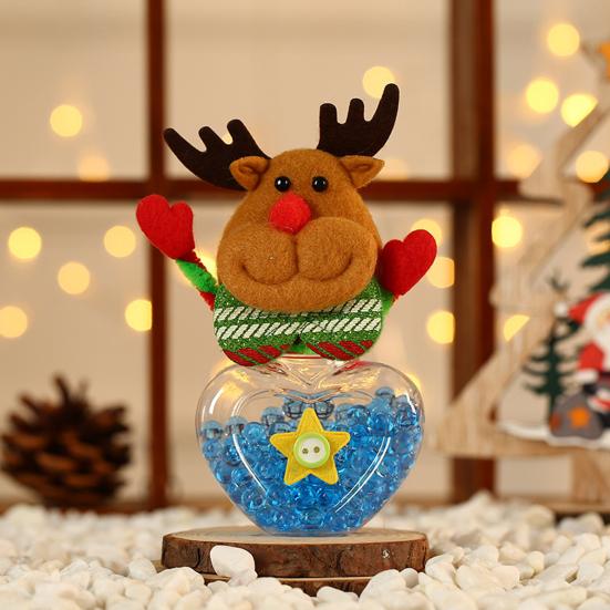Frasco de doces de natal transparente com desenhos animados, papai noel, rena, boneco de neve, urso, tampa de plástico reutilizável, mini recipiente de doces, lembrancinhas para festa