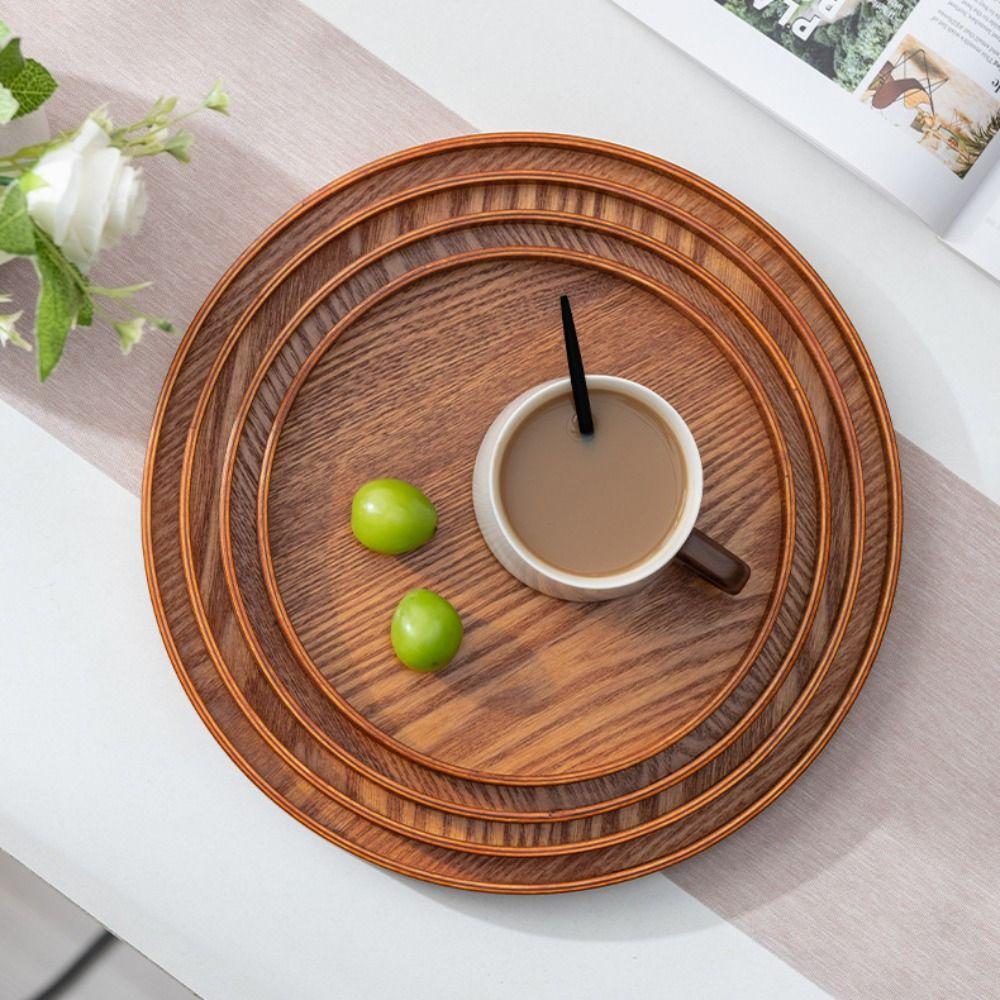 Round Wood Serving Tray Natural Candle Holder Tray Multifunctional Storage Tray Kitchen Counter