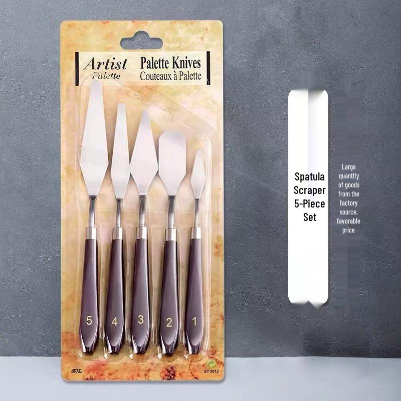 Stainless Steel 5pc Palette Knife Set for Oil Painting - Ceramic Tip & Acrylic Mixing Tools