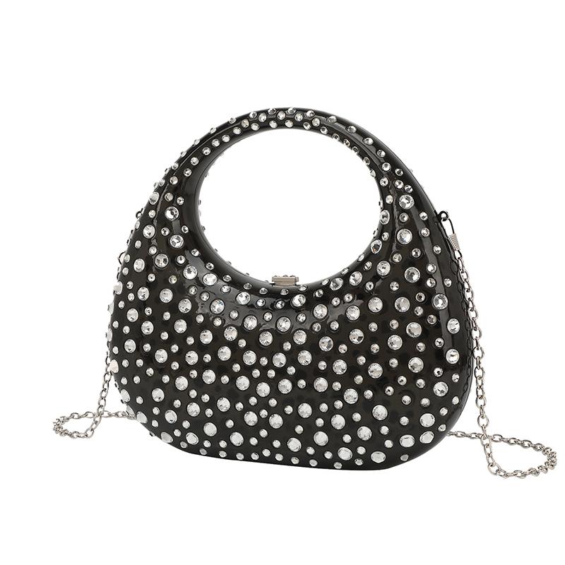 

Diamond Women Bags Luxury Designer Handbags Rhinestones Box Transparent Acrylic Clutch Dresses Crescent Shoulder Crossbody Bag 21x20.5x6cm чорний