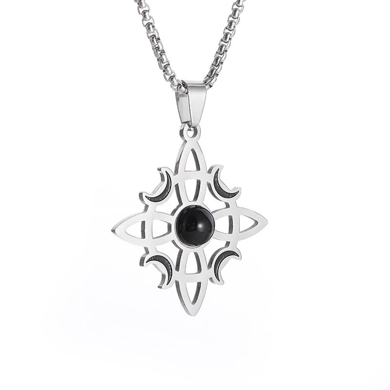 Statement Fashion Irish Celtic Knot Gemstone Pendant Stainless Steel Witchcraft Witch Knot Necklace for Men Women Amulets