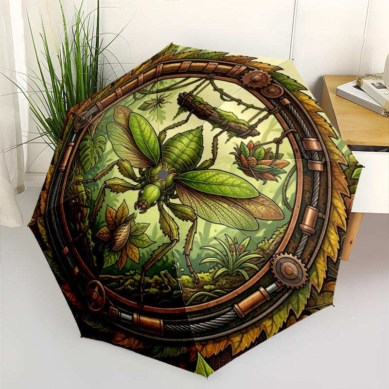 Steampunk Insect Jungle pattern umbrella, portable and foldable design, 8 ribs, a casual accessory for Halloween, Christmas, and birthday gifts.