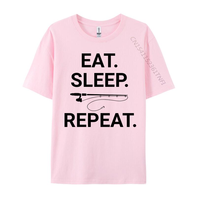 Eat Sleep Fish Repeat Tshirt Top Tshirts Short Sleeve Leisure Plain Men Tops Shirt Premium Cotton 3D Printing