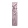 Spring New Women's Clothing Fashion Style round Neck Sleeveless Ruched Silk Net Long Midi Skirt Dress 8312536