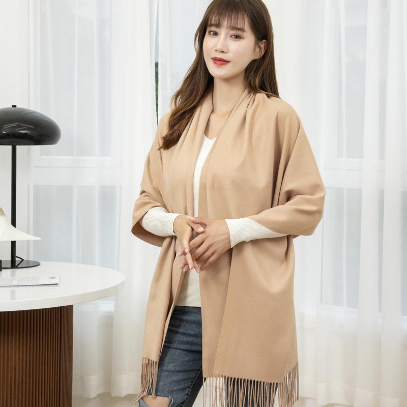 Imitation Cashmere Scarf for Women In Autumn and Winter Solid Color Gray Warm Red Shawl Air Conditioning Scarf Tassel Men's Winter Scarf