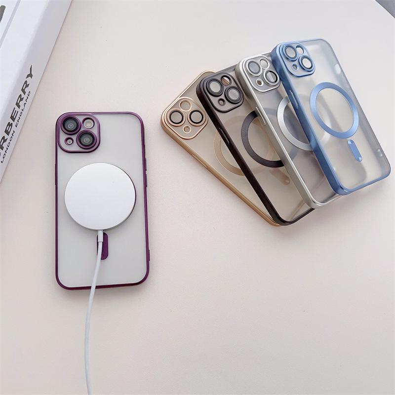 Electroplated Magnetic Transparent Phone Case for iPhone 17 with 12 Lens Film for 14 Pro