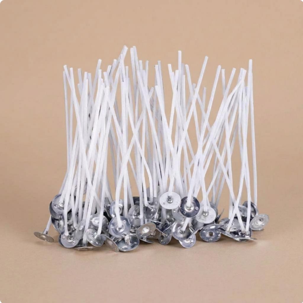 50 Pieces Cotton Candle Wicks Clean Flame Pre-Tabbed Wicks Cotton Candle Wick Smokeless Easy To Use for Beginners
