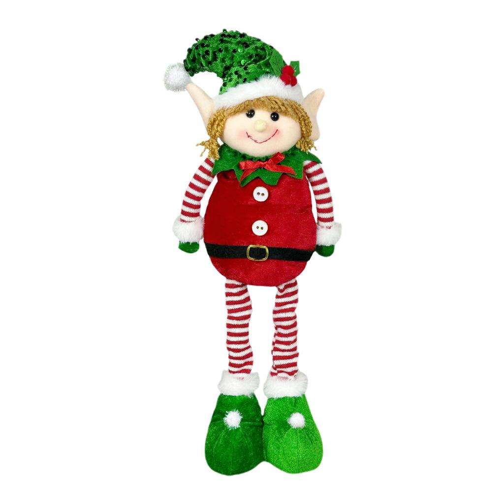 Gestreifte Weihnachtselfenpuppe mit Weihnachtsmannmütze und Stiefeln - Lustiges Figurenspielzeug und Heimdekoration.