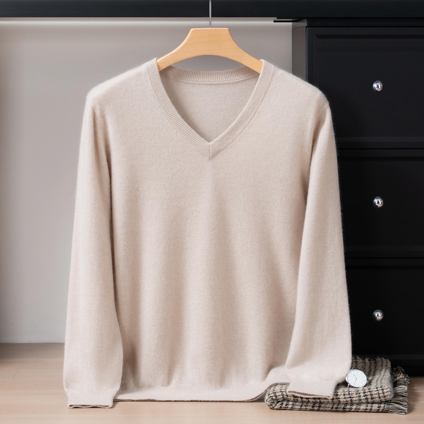 Men’s Cashmere V-Neck Sweater: Cozy Knitwear for Autumn/Winter M
