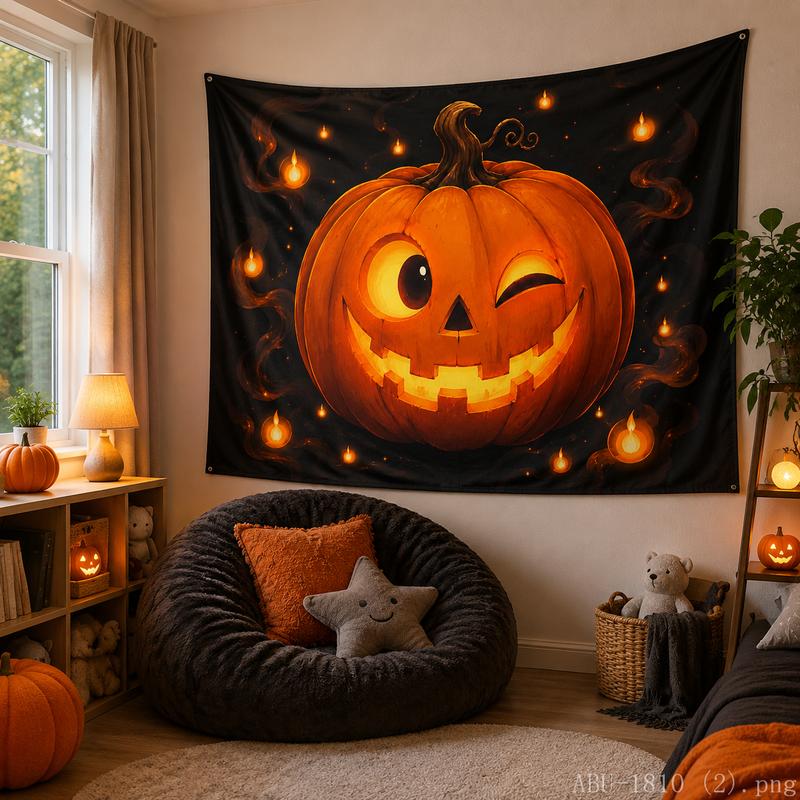 Halloween Jack-o-lantern Tapestry Lightning Storm Evil Pumpkin Wall Hanging for Bedroom Living Room Decor