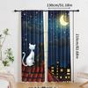2 Pieces of Cat and Full Moon and Star Printed Curtains On the Roof   Pole Bag Curtains   Home Decoration   Room Decoration