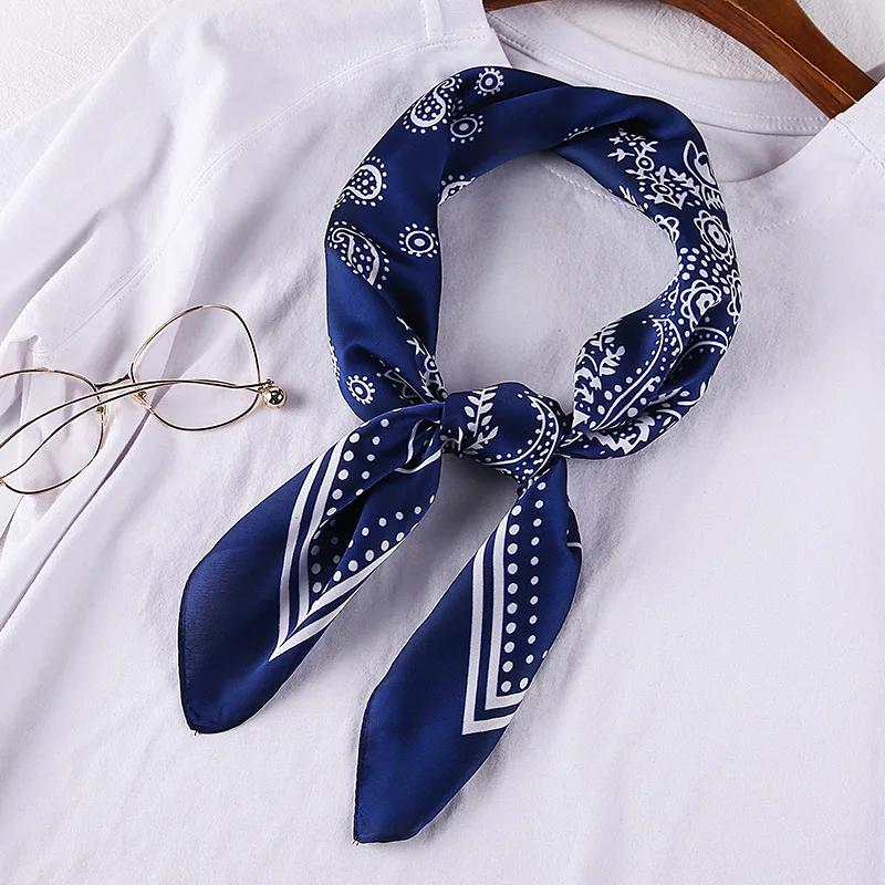 70cm Bandana Head Scarf For Women Fashion Paisley Print Handkerchief Silk Satin Hijab Scarfs Female Square Neck Scarves Dropship
