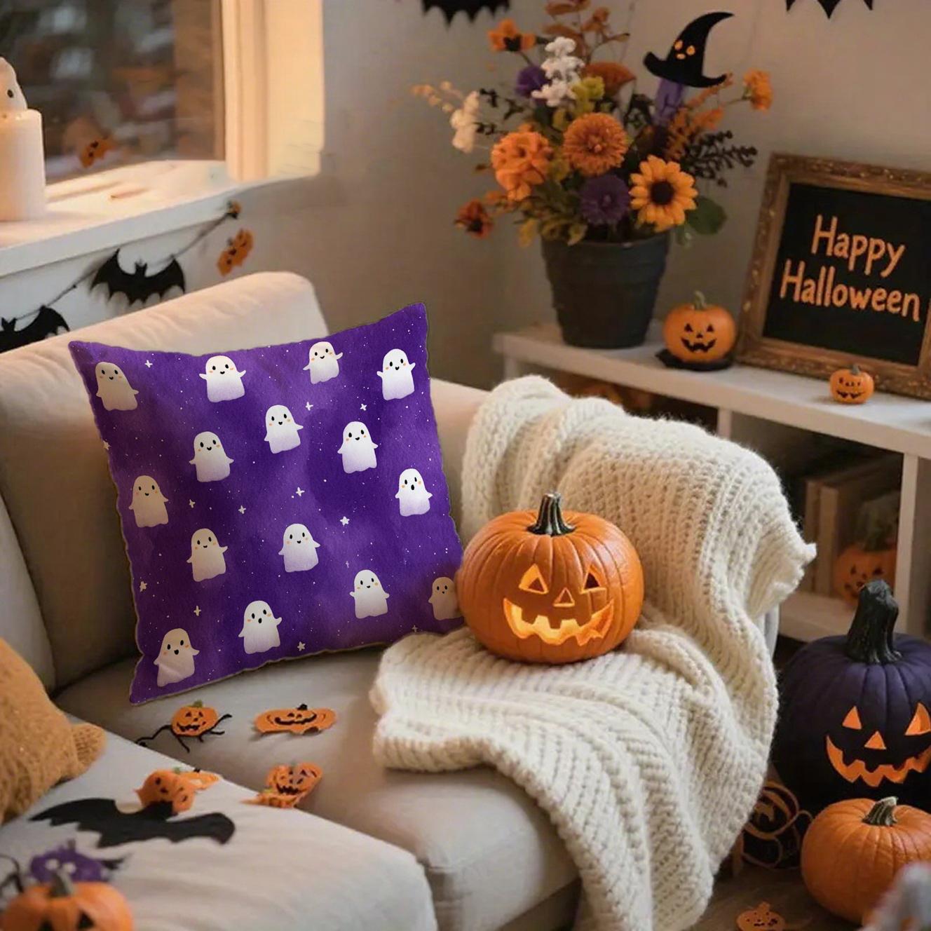 

Cute Ghosts on Purple PillowcasesSuitable for sofa car bedroom decorative cushion cover pillow cover 16x16Inch