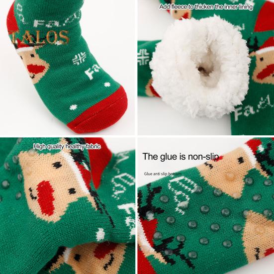 1 Paar Wintersocken mit Cartoon-Weihnachtsmann- und Elch-Print, mit Plüsch gefüttert, wärmespeichernd, Weihnachts-High-Tube-Socken, Beinwärmer, Herbst-Winter-Bodensocken, Weihnachtsgeschenk