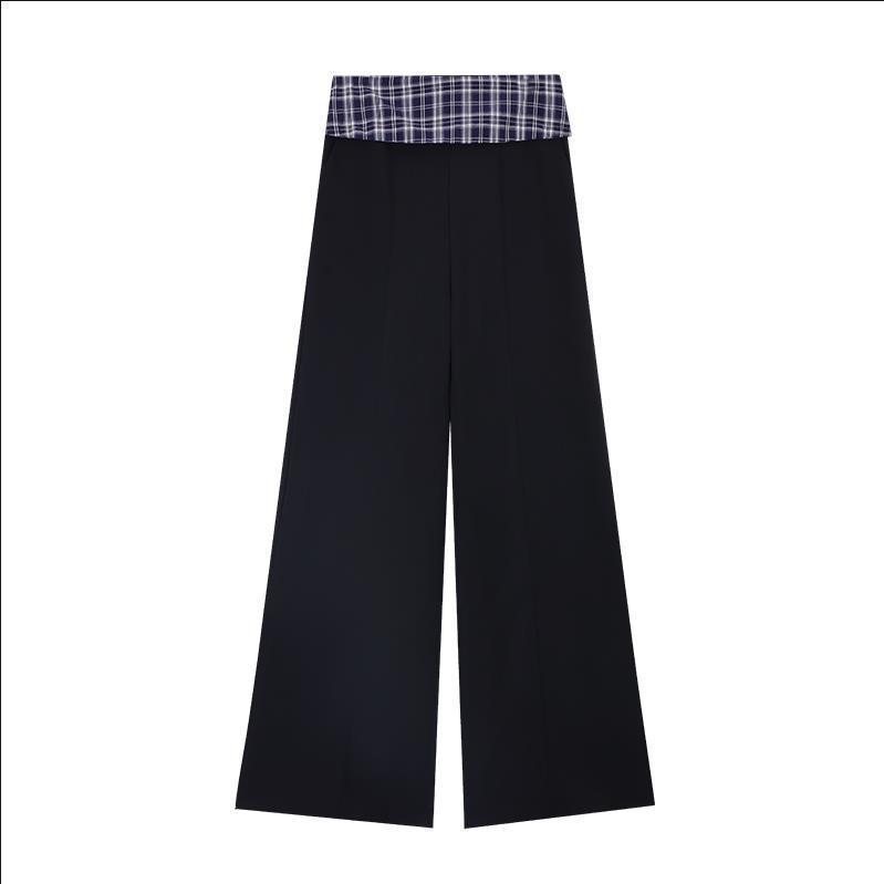 

Plaid Patchwork Casual Wide-Leg Low-Waist Suit Pants for Women - Summer Extended Length, Straight-Leg Style for Tall Individuals. S [Recommended 40-45 kg]