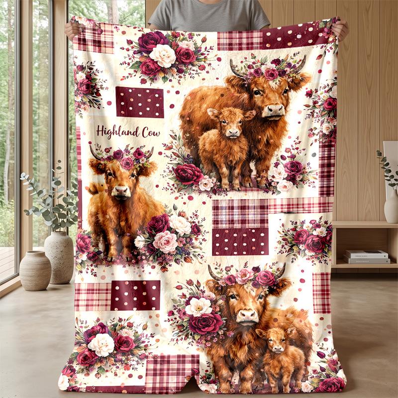 Hochlandkuh Stoffmuster Thema Decke Leicht Warm Flanelldecke Dekorative Überwurfdecke für Heimdekoration