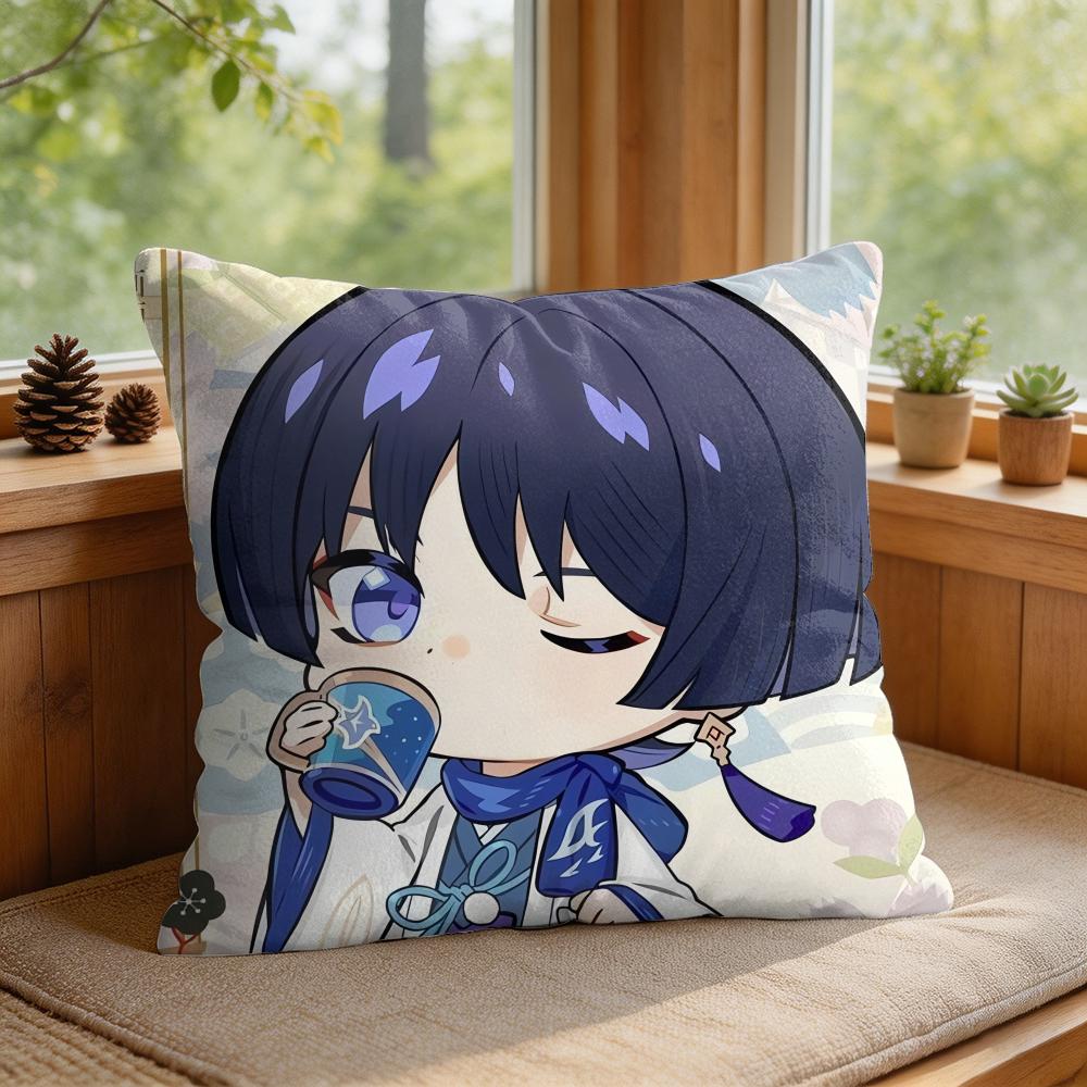 Wanderer Cute Genshin Impact Cushion Cover Square Short Plush Pillow Case Living Room Sofa Home Decor Funda X
