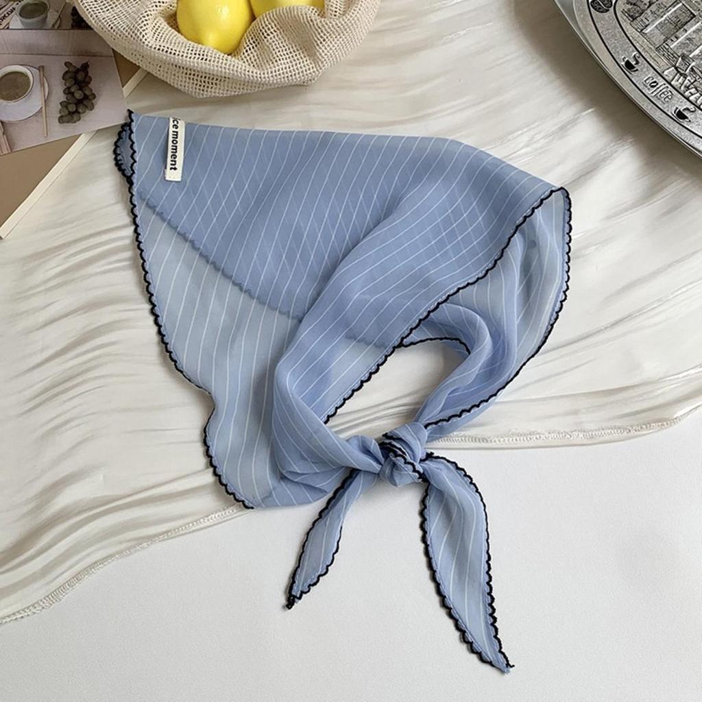 Summer  Polka Dot Striped Triangular Scarf for Women Fashionable Smple Thin Neck Scarf Tied Hair Scarves Decoration