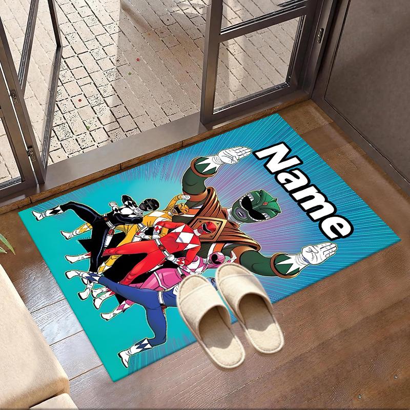 Custom Name Personalized Mighty Morphin Power Rangers Print Carpet, Versatile Home Decor Rug, for Playroom, Apartment, Balcony, Entryway, Hallway Gift