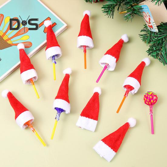 20 Stück Weihnachts-Süßigkeiten-Hut, Fingerkappe, Lutscher-Dekoration, Hüte, Mini-Weihnachtsmannmütze, Neujahrsparty, Tischdekoration, Abendessen, Weinflaschenhüllen, Partys