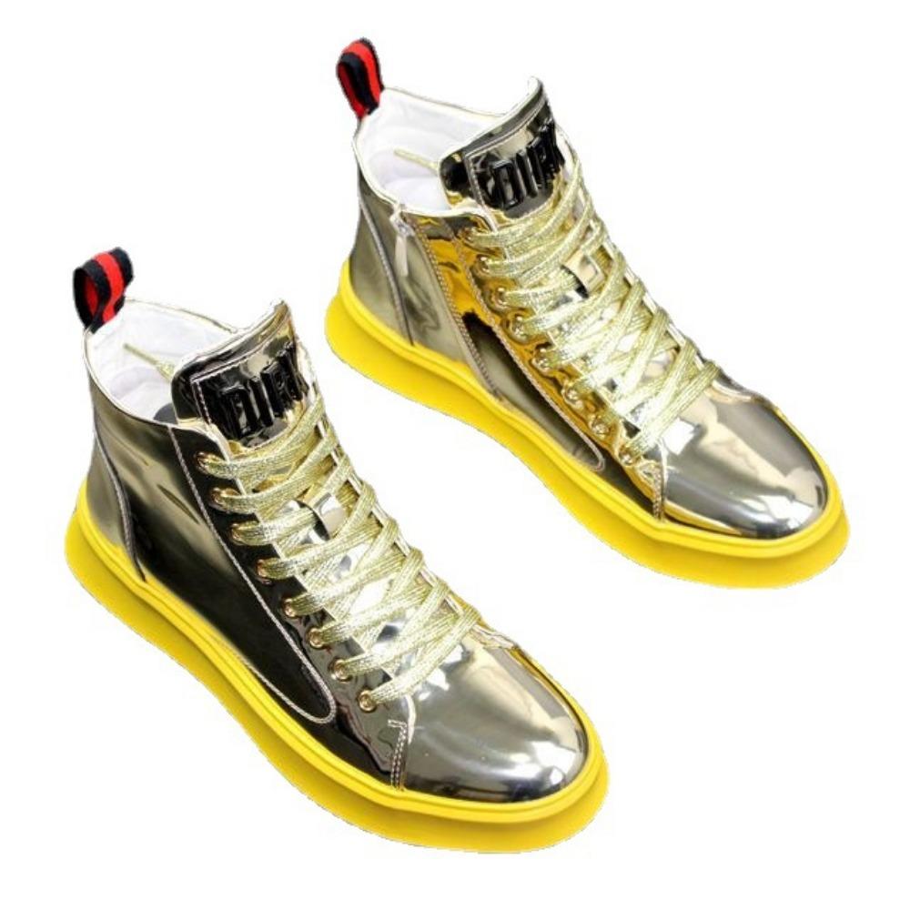 Hip Hop Street Men's Shoes Lacquer Leather Bright Board Shoes Men's High Top Casual Shoes