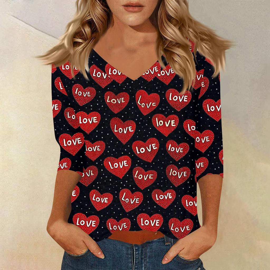 Women's T Shirt Print 3/4 Sleeve Daily Weekend Fashion Basic V- Neck Regular Top