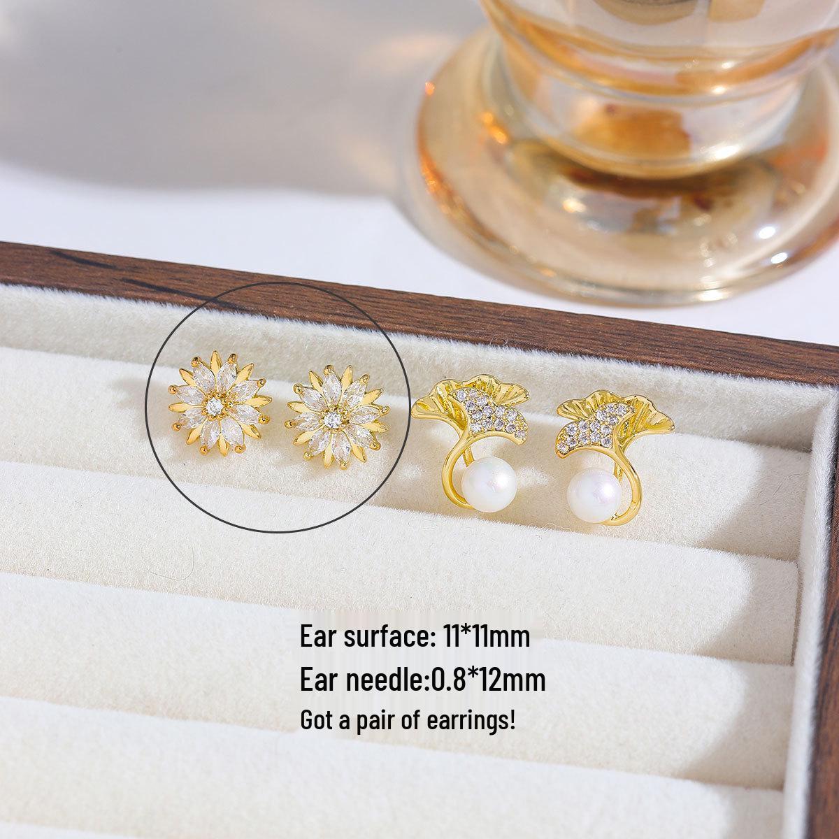 Ginkgo Leaf Pearl Earrings: Gold-Plated, Elegant Floral Ear Studs for Women Real Gold Plated, Long-lasting Color Retention
