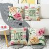 New Summer Throw Pillow Case with Floral Letter Print Linen Throw Pillow Decoration Sofa Bedside Backrest Throw Pillow Case