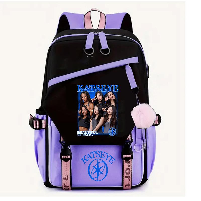 Katseye K-Pop Girl Group Print Backpack Color Block Large Capacity School Bag 60627