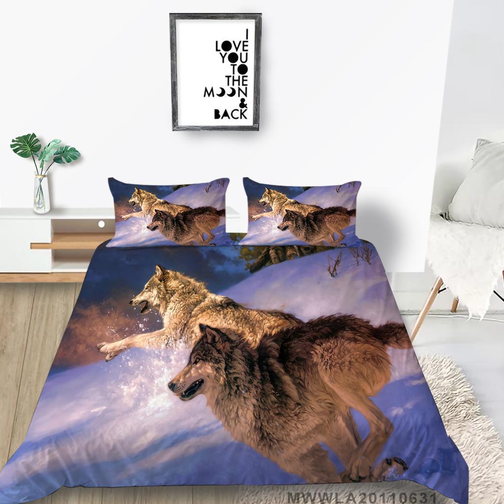 3D Wolf Theme Bedding Set with Wolf Print Quilt Cover Pillow Case 2 or 3 Pieces AU240 * 270 Extra Large Home Decoration