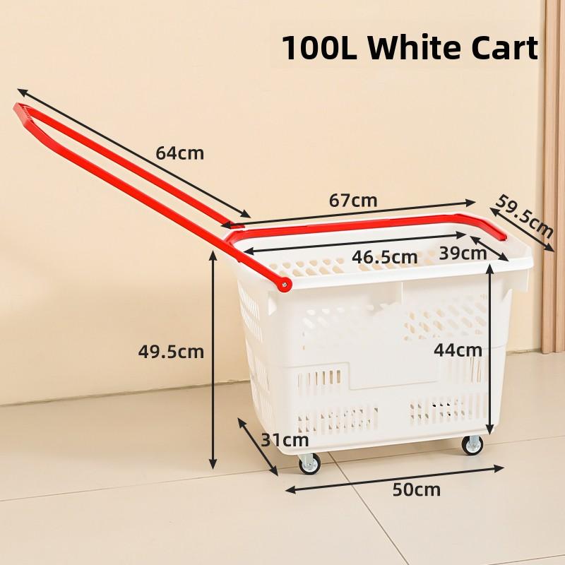 Thickened Plastic Shopping Basket with Wheels Handheld KTV Basket Convenience Store Caddy Vegetable Basket Pull Rod Basket