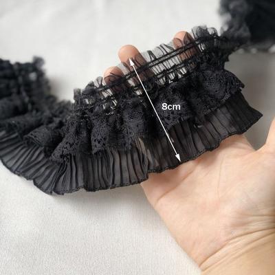 Vintage White Black Embroidery Lace Ruffle Trim Elastic Lace Fabric DIY Stretch Lace DIY Crafts