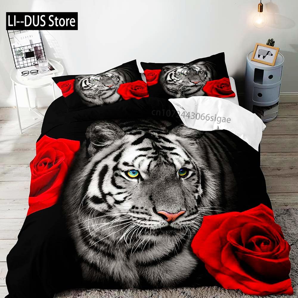 3PCS Lion King & Queen Bedding Set African Safari Animal Black Bedding Comforter Cover Bedroom Decor for Couples Full Size