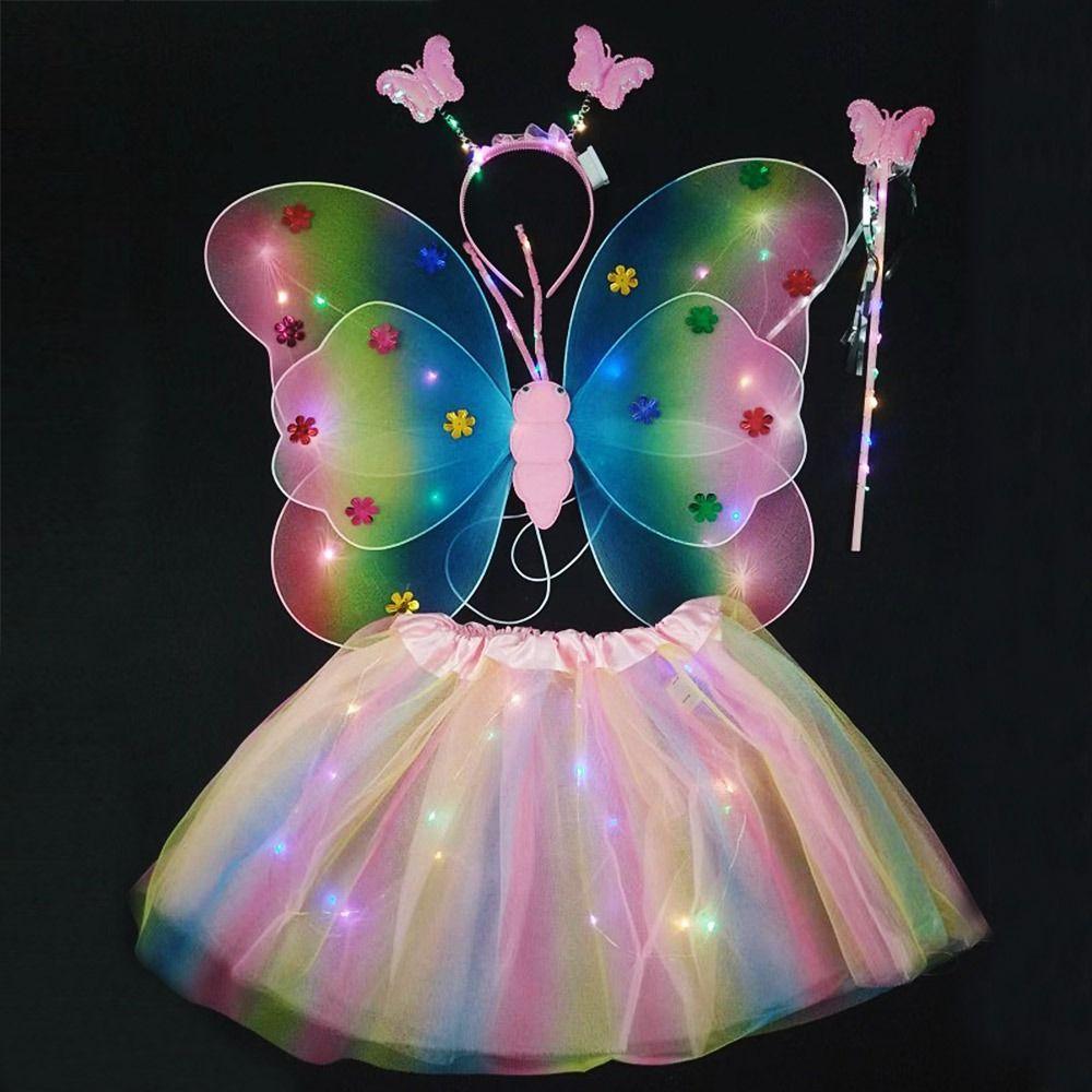 Světelný oblek Anděl Svítící křídla Blikající motýlí sukně LED Dětské kostýmy Rekvizity Dívčí sukně