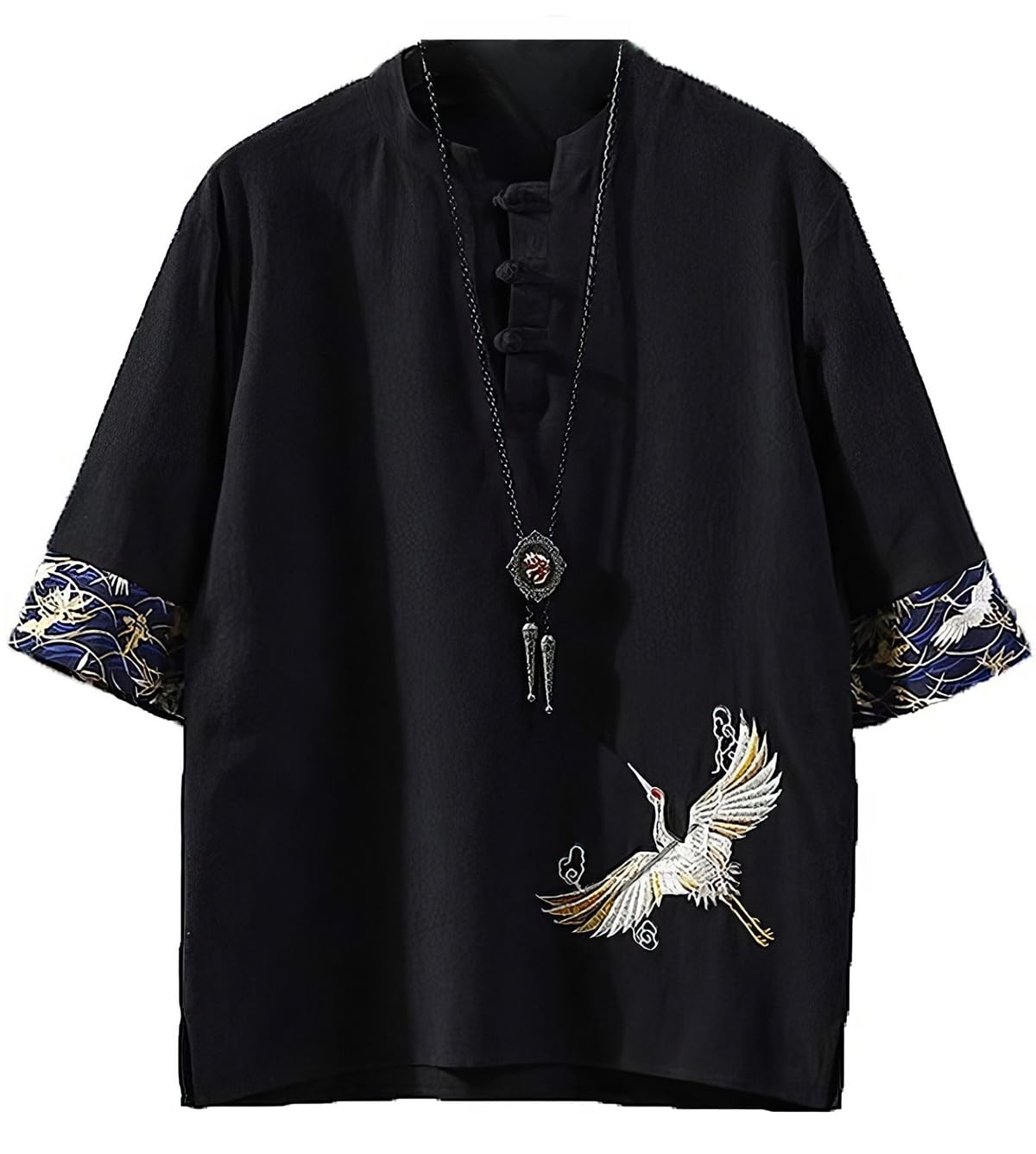 

Summer Short Japanese Plus Loose Solid Size 2XL [foveitaa] Men s T-Shirt, Linen, Sleeve, Cotton-Linen, Style, Embroidered, 3/4 Sleeve, Sizes, Casual,