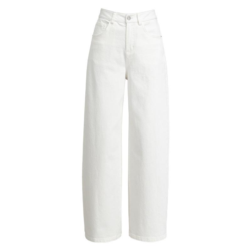 Summer Tencel cotton high waist narrow version straight white jeans women's loose wide legs and thin floor pants