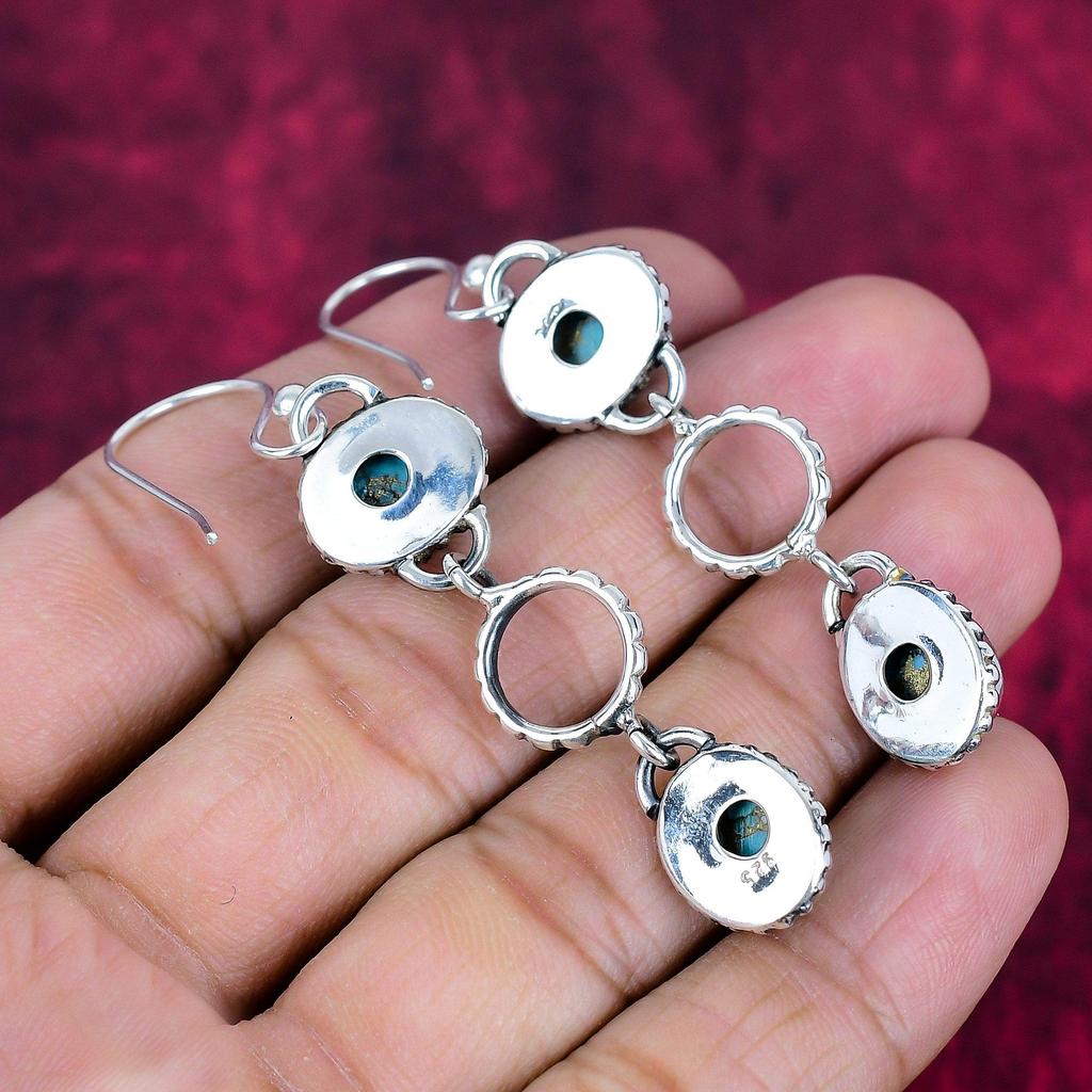 Blå Kopparturkoser Handgjorda Ädelstensörhängen, 925 Äkta Sterlingsilverörhängen Antika Smycken, För Förlovningspresent