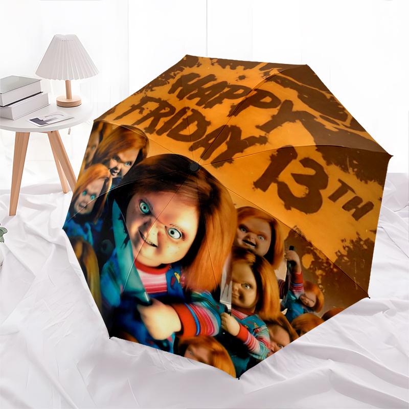 

1pc Chucky s Friday 13th Enthusiasts Automatic Opening and Closing Folding - A Good Choice for Gifts, Fashionable and Convenient Umbrella With Cute Ca