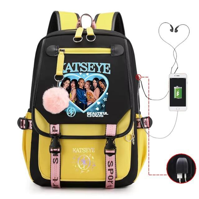 2026 New Katseye Kpop Print Backpack Teen Students Casual Daypack Lightweight Large-Capacity Travel Bookbag