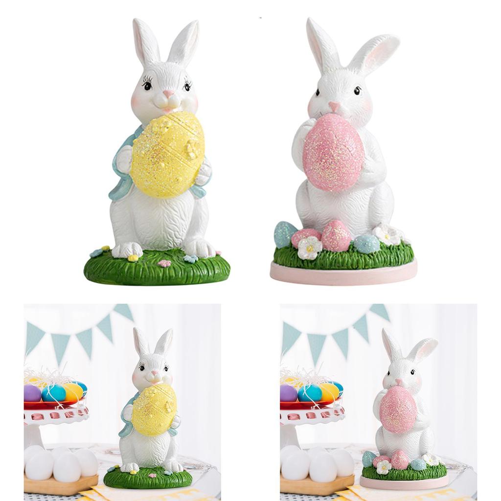 Easter Bunny Statue Collectible Creative Holiday Decor Cute Resin Ornament Rabbit Sculpture for Party Indoor Desk Table Walkway
