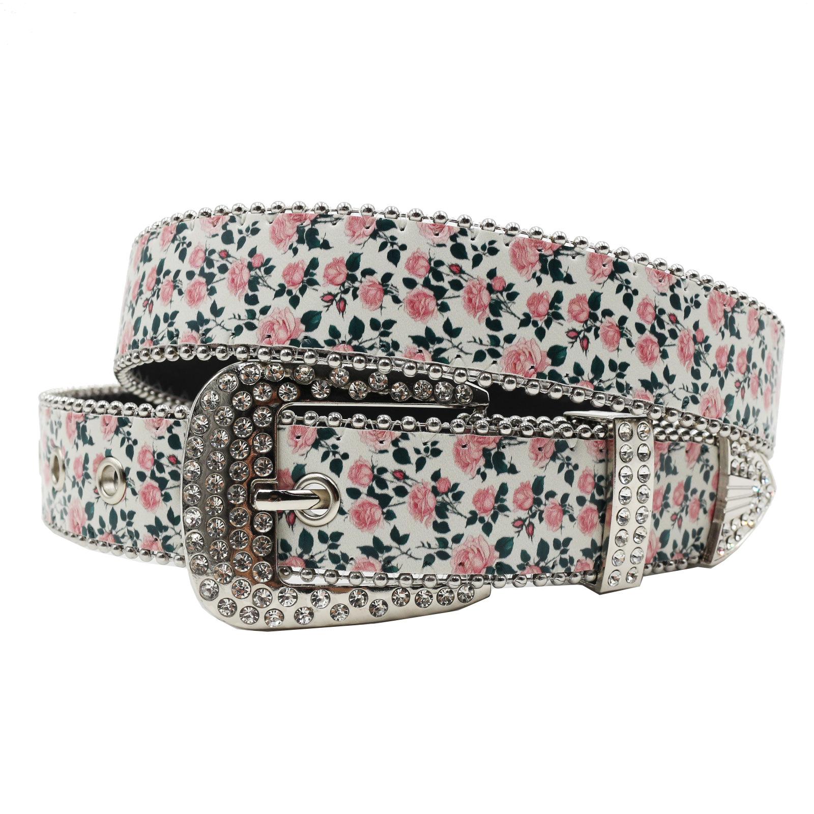 

Пояс со стразами с принтом, Европейский и американский популярный универсальный розовый пояс с цветком розы, ПУ пояс 115cm