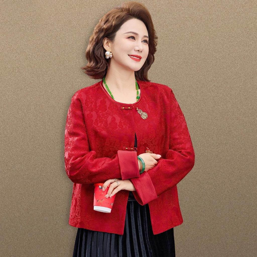 2026 Zodiac Year Stylish Spring Jacket for Middle-Aged and Older Women - New Chinese Style Mother of the Bride Top