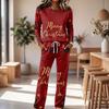 Casual Pajama Set with Long Sleeve Round Neck Top and Wide Leg Pants for Sleep and