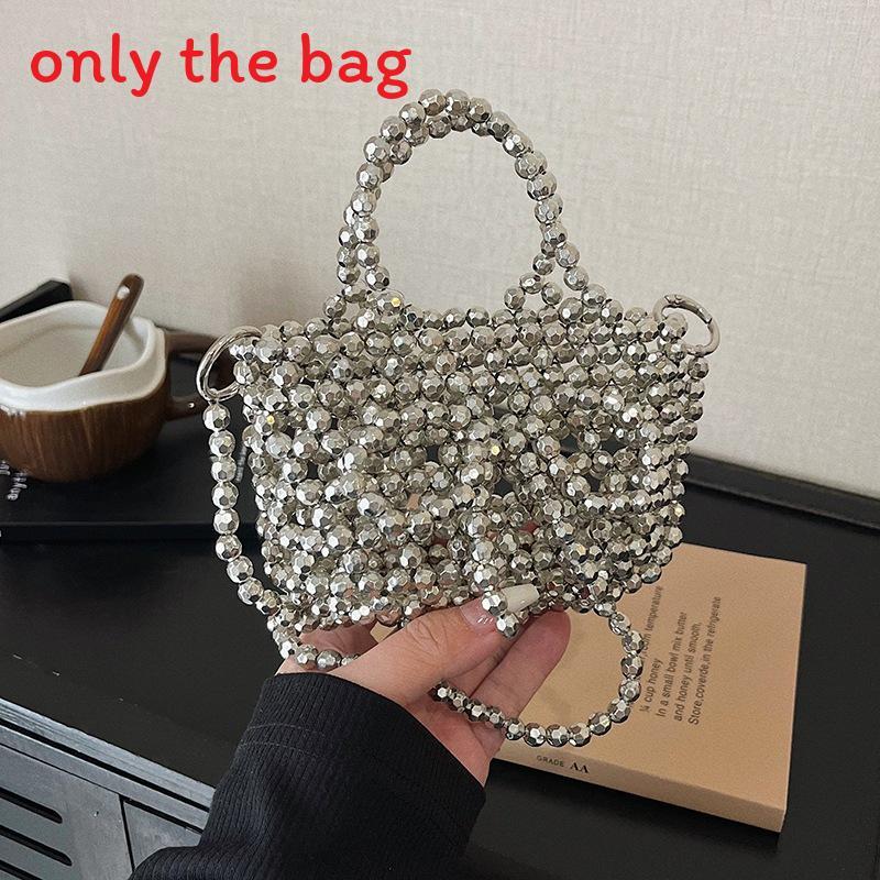 

Bead Handbag Transparent With Bow Design And Top Opening For Women Use Daily LargeSilver
