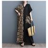 Summer New Printing Thin V-neck Short-sleeved Color Collision Splicing Black Long Dresses