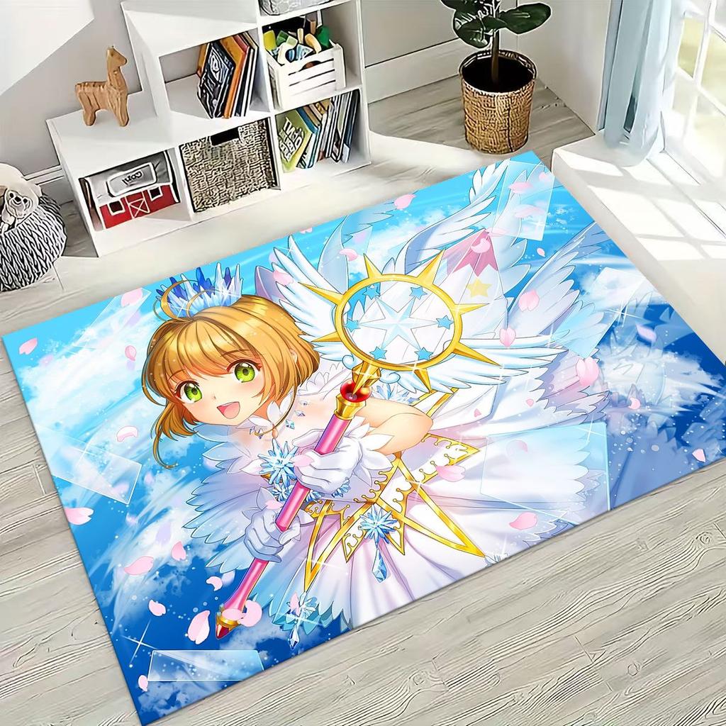 Cute Cartoon Card Captor Sakura Magic Girl Anime Art Rug for Bedroom Living Room Sofa Home Doormat Decor,Kids Non-slip Floor Mat