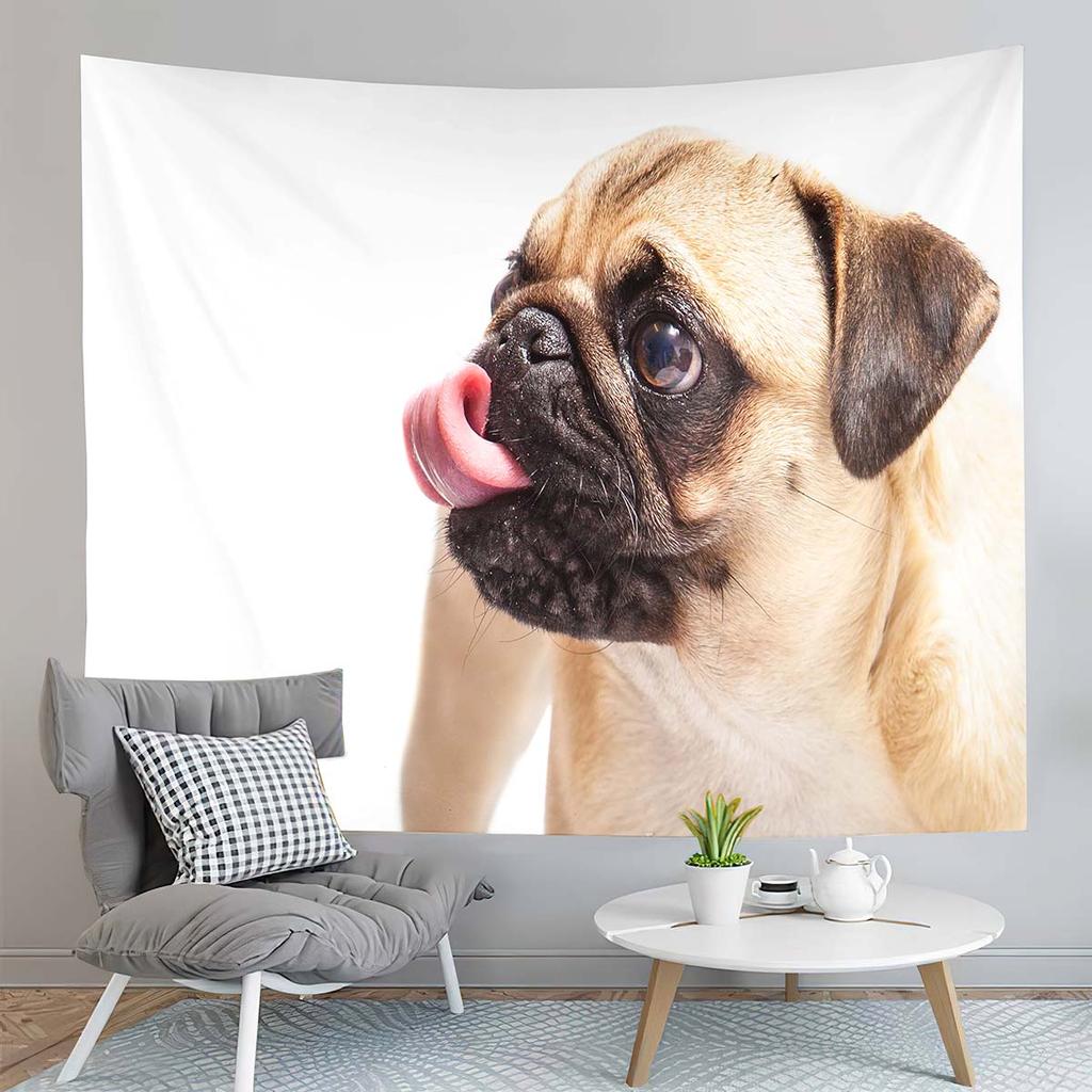 Cute Pug Dog Tapestry Animals Illustration Tapestry Dazed Puppy Tapestry Wall Hanging Tapestries Art Living Room Bedroom Dorm