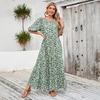 Rochie Casual de Vară cu Imprimeu Floral pentru Femei, Talie Înaltă, Largă, cu Gât Rotund, Mărime Mare, Lungime Până la Glezne, Mâneci Lungi, Rochie de Primăvară